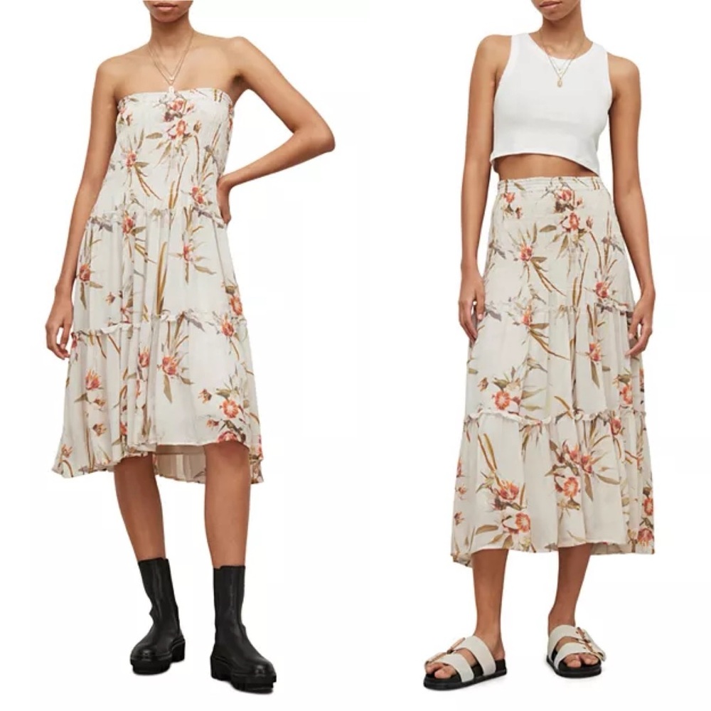All Saints Ellie Dorada Floral 2-in-1 Skirt Dress in Ecru White Size 10 EUC